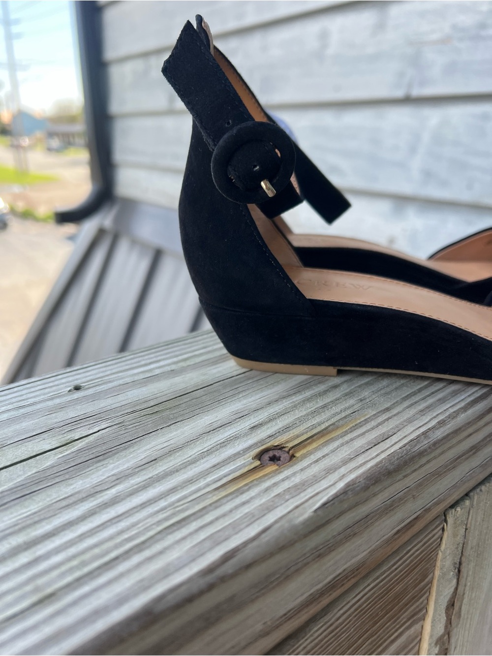 J. Crew Factory Nude Demi-Wedge Sandals Womens Size 8 Ankle Strap Open Toe Suede - Picture 2 of 10